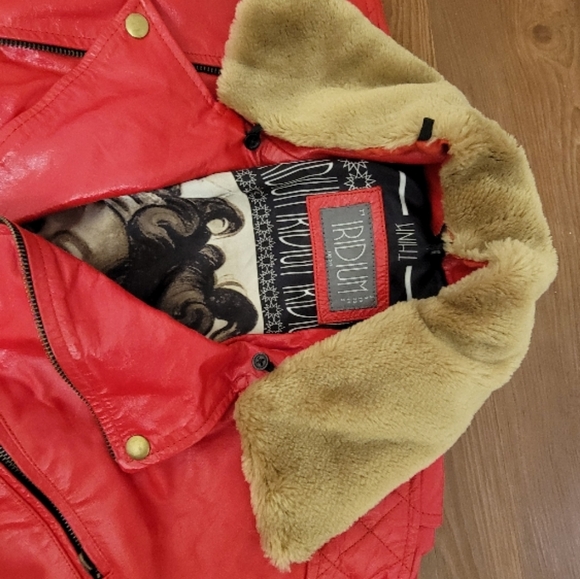 Truth Red Leather Jacket with Fur Collar - Picture 4 of 5